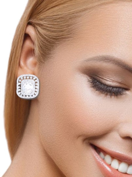 City Girl Cz Stone Rhodium Silver color Western  Stud Earring.