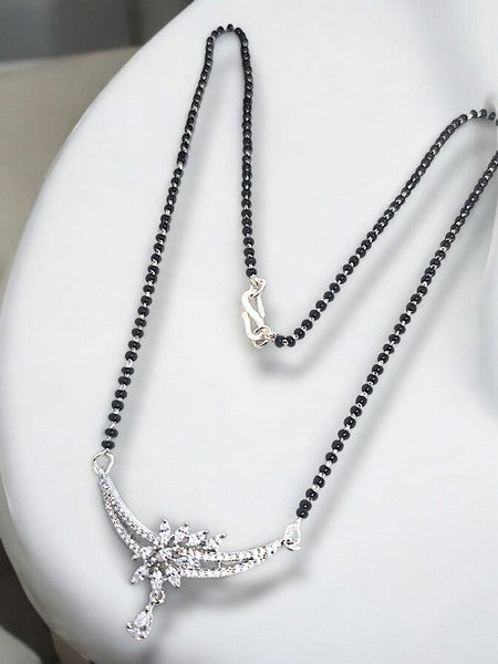 City Girl AD Rhodium Plated Regal Charm Mangalsutra Set with Earrings & Chain for Women & Girls