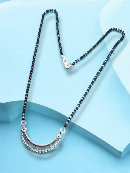 City Girl Ad Rhodium Plated Royal Essence Mangalsutra Set with Earrings & Chain for Women & Girls