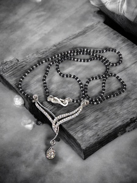 City Girl AD Rhodium Plated Divine Spark Mangalsutra Set with Earrings & Chain for Women & Girls