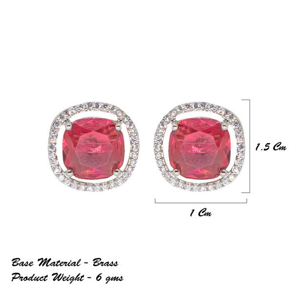 City Girl Brass Rhodium-Plated Scarlet Aura CZ Studs
