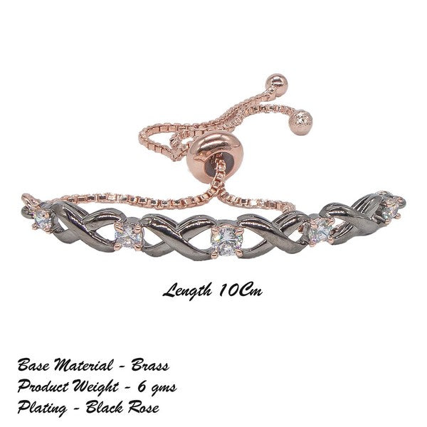 City Girl AD Brass Black Rose Plated Bracelet with Adjustable Chain. (Free Size)