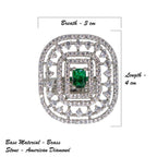 City Girl Brass Green Cz stone Studded Rhodium Plated Cocktail Finge Ring. (Free Size)