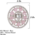 City Girl Brass Pink Cz stone Studded Rhodium Plated Cocktail Pink Floral Finge Ring. (Free Size)