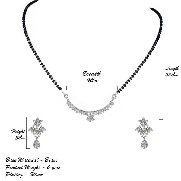 City Girl AD Rhodium Plated Graceful Bloom Mangalsutra Set with Earrings & Chain for Women & Girls
