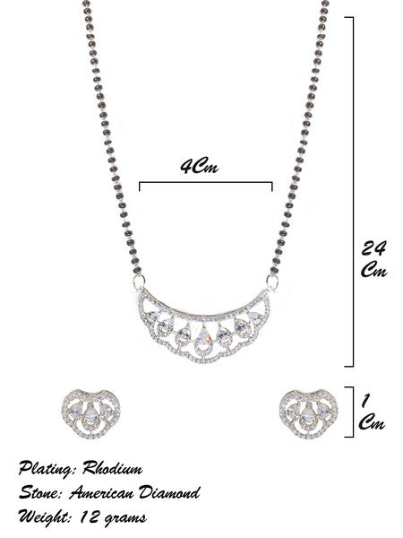 City Girl AD Rhodium Mangalsutra Set with Earrings & Chain – Modern Diva Style for Women & Girls.