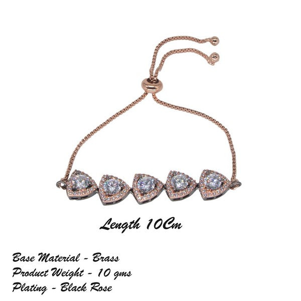 City Girl AD Brass Black Rose-Plated Bracelet – Floral Cut Design with Adjustable Chain
