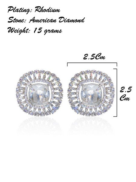 City Girl American Diamond Rhodium-Plated CZ Stones Stud Spiral Earrings for Women and Girls.