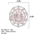 City Girl Brass Pink Cz stone Studded Rhodium Plated Cocktail Pink Floral Pattern Finge Ring. (Free Size)