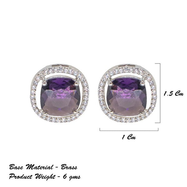 City Girl Brass Rhodium-Plated Scarlet Aura CZ Studs