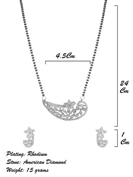 City Girl AD Rhodium Plated Eternal Glow Mangalsutra Set with Earrings & Chain for Women & Girls