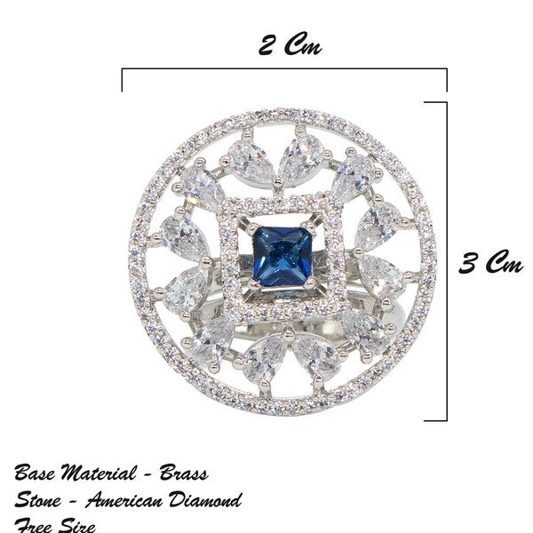 City Girl Brass Rhodium-Plated CZ Sapphire Glow Cocktail Ring