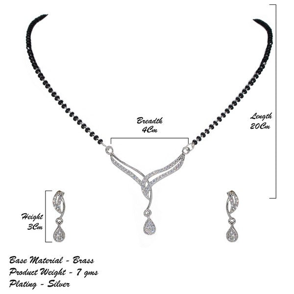 City Girl AD Rhodium Plated Divine Spark Mangalsutra Set with Earrings & Chain for Women & Girls