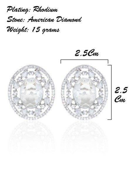City Girl American Diamond Rhodium-Plated CZ Stones Stud Silver Earrings for Women and Girls