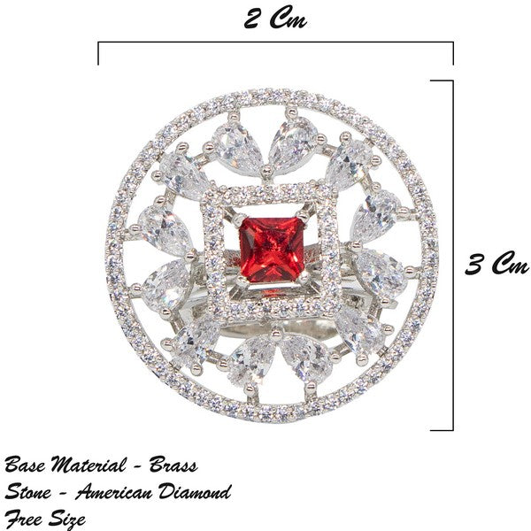 City Girl Brass Rhodium-Plated CZ Sapphire Glow Cocktail Ring