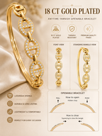 CITYGIRL 18K Gold Plated Openable Oval Bracelet for Women | American Diamond & Cubic Zirconia (CZ) Stone Kada | Anti Tarnish | Fits Sizes 2.4, 2.6 & 2.8 | Elegant Party & Daily Wear Jewellery