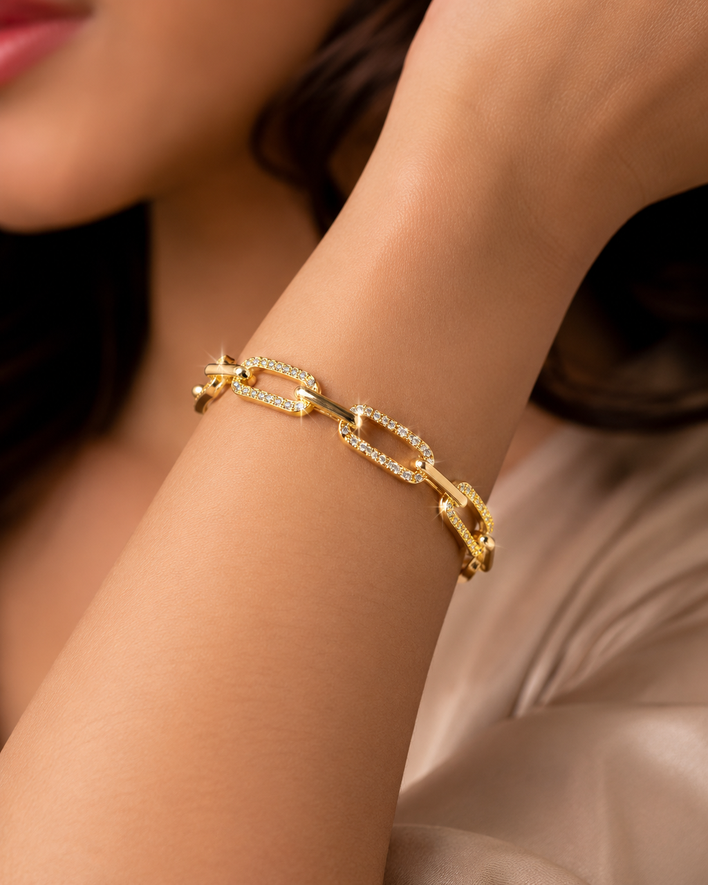 CITYGIRL Gold Plated CZ Stone Link Bangle Bracelet for Women | Adjustable Openable Bracelet | Premium Daily Wear Kada | Party, Office & Wedding Jewellery | Gift for Women & Girls  (CITY GIRL ADFX 05)