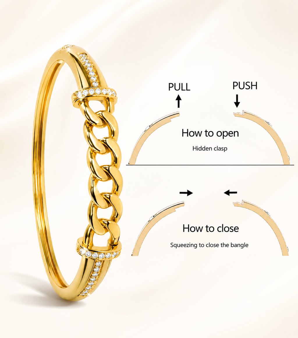 CITYGIRL 18K Gold Plated Chain Link Openable Kada Bracelet for Women & Girls | AD Zircon Stone Bracelet | Anti Tarnish | Premium Locking Bangle | Party, Wedding & Daily Wear Jewellery | One Size