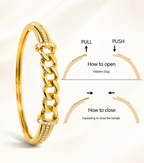 CITYGIRL 18K Gold Plated Chain Link Openable Kada Bracelet for Women & Girls | AD Zircon Stone Bracelet | Anti Tarnish | Premium Locking Bangle | Party, Wedding & Daily Wear Jewellery | One Size