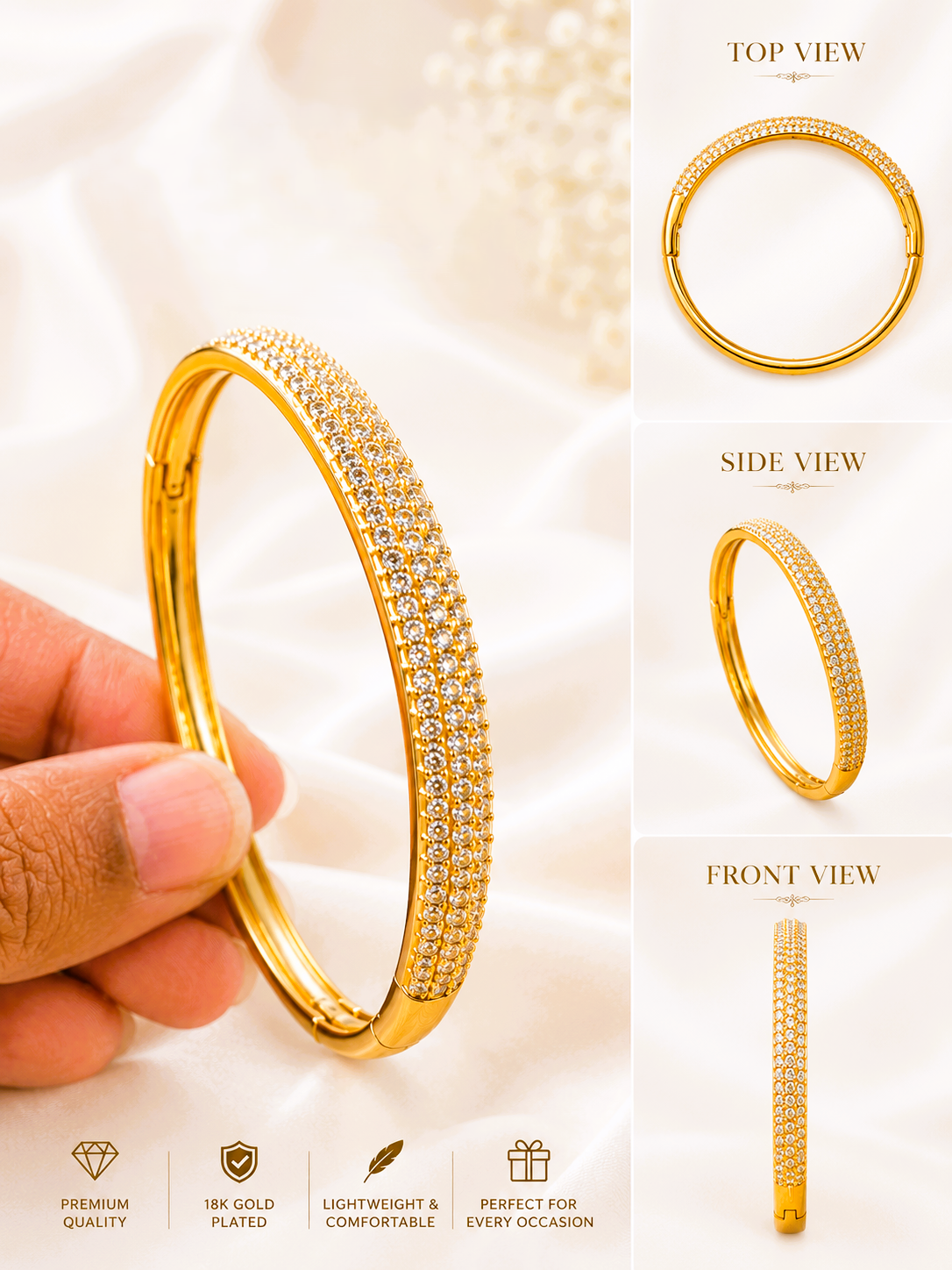 City Girl Jewellery Gold Plated American Diamond Bracelet for Women | Openable Kada Bracelet | CZ Stone Studded Elegant Bangle | Lightweight Daily Wear & Party Wear Bracelet | Anniversary, Wedding & Gift for Women