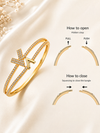 CITYGIRL Gold Plated Arrow Design Bracelet for Women | AAA Cubic Zirconia Stone Bracelet (CITY GIRL ADFX 06)Anti Tarnish Daily Wear Bangle | Elegant Party, Wedding & Gift Jewellery for Girls & Women