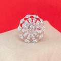 City Girl Brass Cz stone Studded Rhodium Plated Cocktail Silver Oval Finge Ring. (Free Size)