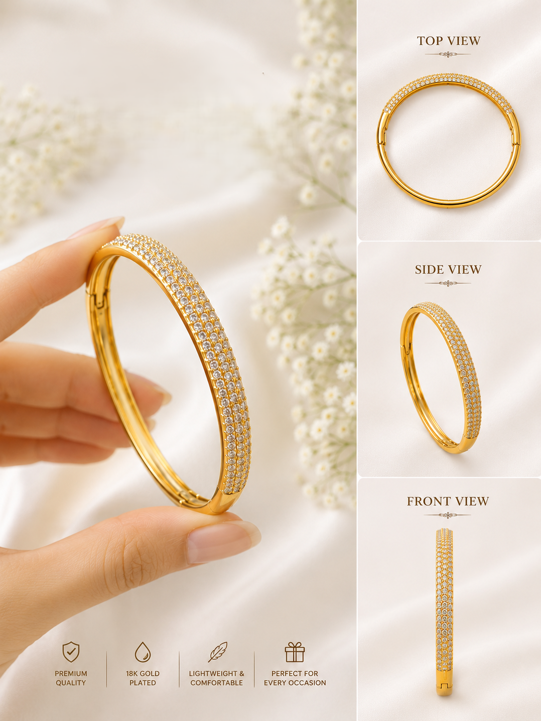 City Girl Jewellery Gold Plated American Diamond Bracelet for Women | Openable Kada Bracelet | CZ Stone Studded Elegant Bangle | Lightweight Daily Wear & Party Wear Bracelet | Anniversary, Wedding & Gift for Women