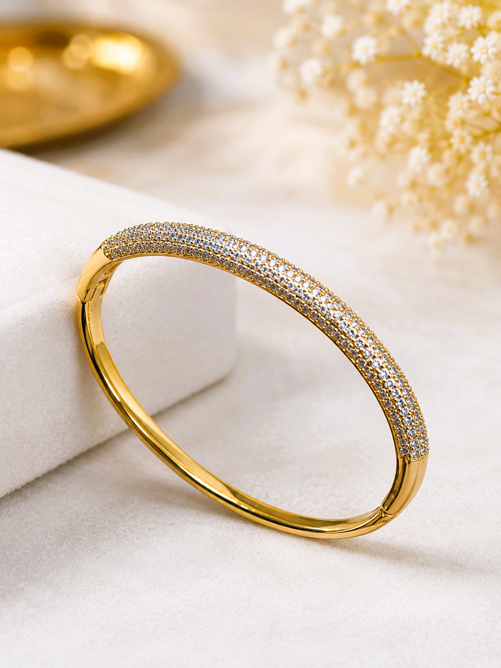 City Girl Jewellery Gold Plated American Diamond Bracelet for Women | Openable Kada Bracelet | CZ Stone Studded Elegant Bangle | Lightweight Daily Wear & Party Wear Bracelet | Anniversary, Wedding & Gift for Women