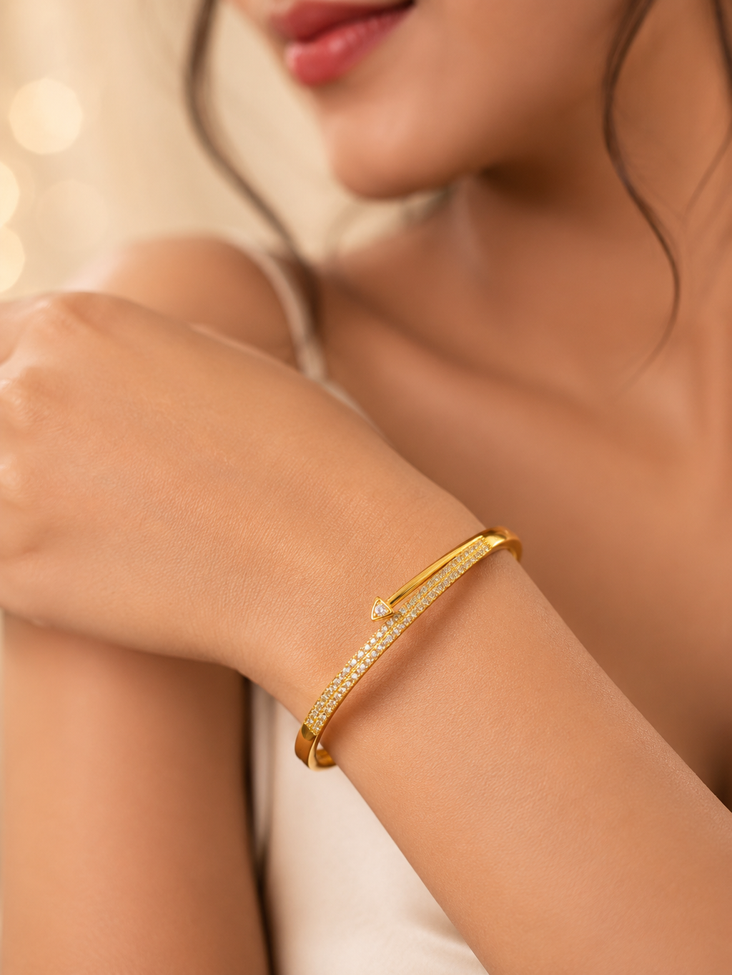 Manikya Jewellery 18 CT Gold Plated American Diamond (AD) Openable Bracelet for Women & Girls | Hidden Clasp Kada Bangle | Premium Fashion Jewellery | Daily Wear, Party Wear & Gift