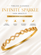 CITYGIRL 18K Gold Plated Openable Infinity Kada Bracelet for Women | American Diamond & Cubic Zirconia (CZ) Stone Bracelet | Oval Shape | Anti Tarnish | Fits Sizes 2.4, 2.6 & 2.8 | One Size