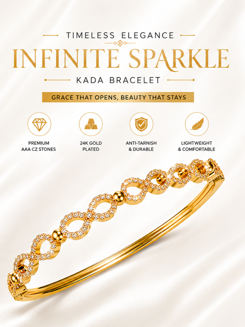 CITYGIRL 18K Gold Plated Openable Infinity Kada Bracelet for Women | American Diamond & Cubic Zirconia (CZ) Stone Bracelet | Oval Shape | Anti Tarnish | Fits Sizes 2.4, 2.6 & 2.8 | One Size