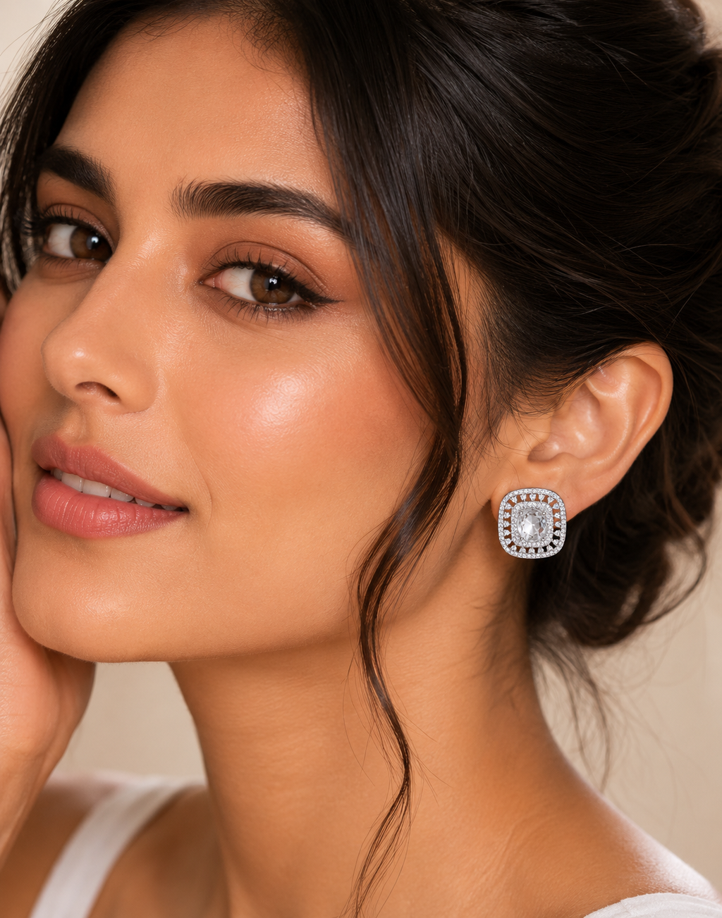 City Girl Cz Stone Rhodium Silver color Western  Stud Earring.