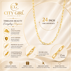 City Girl Jewellery 24CT Gold Plated Chain for Women & Girls | 20 Inch Lightweight Copper Chain Necklace | Gold Replica Daily Wear Necklace | Skin Friendly, Rash Free, Durable Fashion Jewellery for Casual, Office & Party Wear