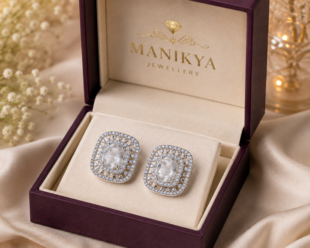 City Girl Cz Stone Rhodium Silver color Western  Stud Earring.