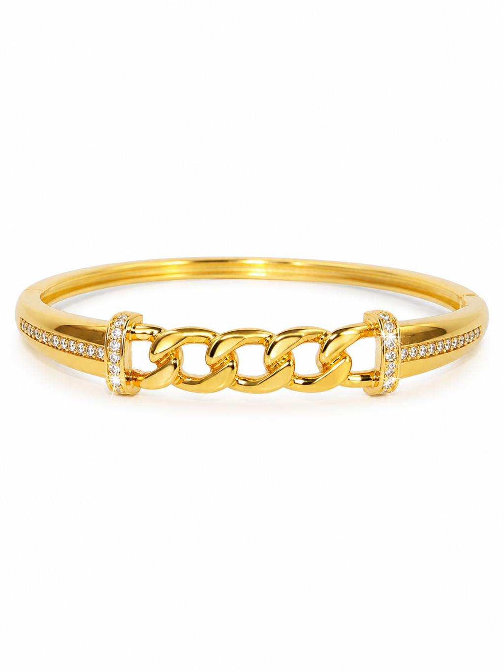 CITYGIRL 18K Gold Plated Chain Link Openable Kada Bracelet for Women & Girls | AD Zircon Stone Bracelet | Anti Tarnish | Premium Locking Bangle | Party, Wedding & Daily Wear Jewellery | One Size