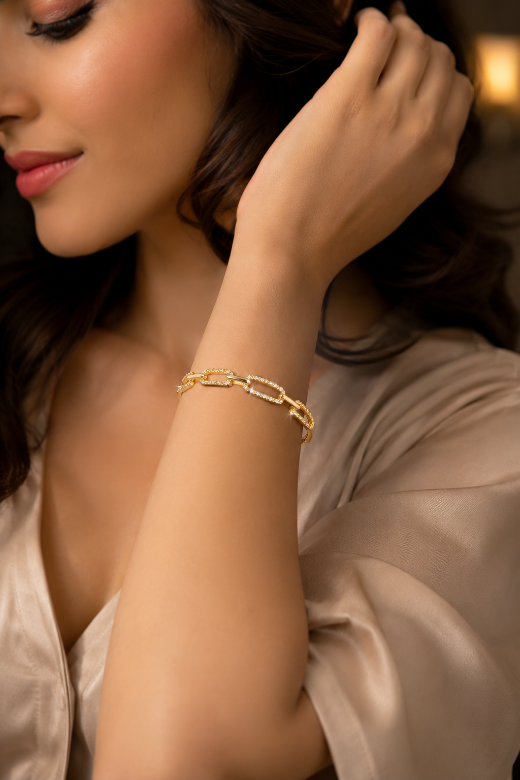 CITYGIRL Gold Plated CZ Stone Link Bangle Bracelet for Women | Adjustable Openable Bracelet | Premium Daily Wear Kada | Party, Office & Wedding Jewellery | Gift for Women & Girls  (CITY GIRL ADFX 05)