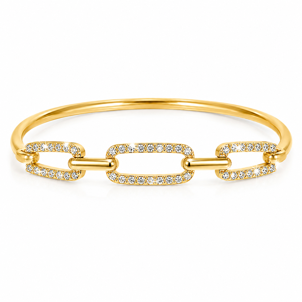 CITYGIRL Gold Plated CZ Stone Link Bangle Bracelet for Women | Adjustable Openable Bracelet | Premium Daily Wear Kada | Party, Office & Wedding Jewellery | Gift for Women & Girls  (CITY GIRL ADFX 05)