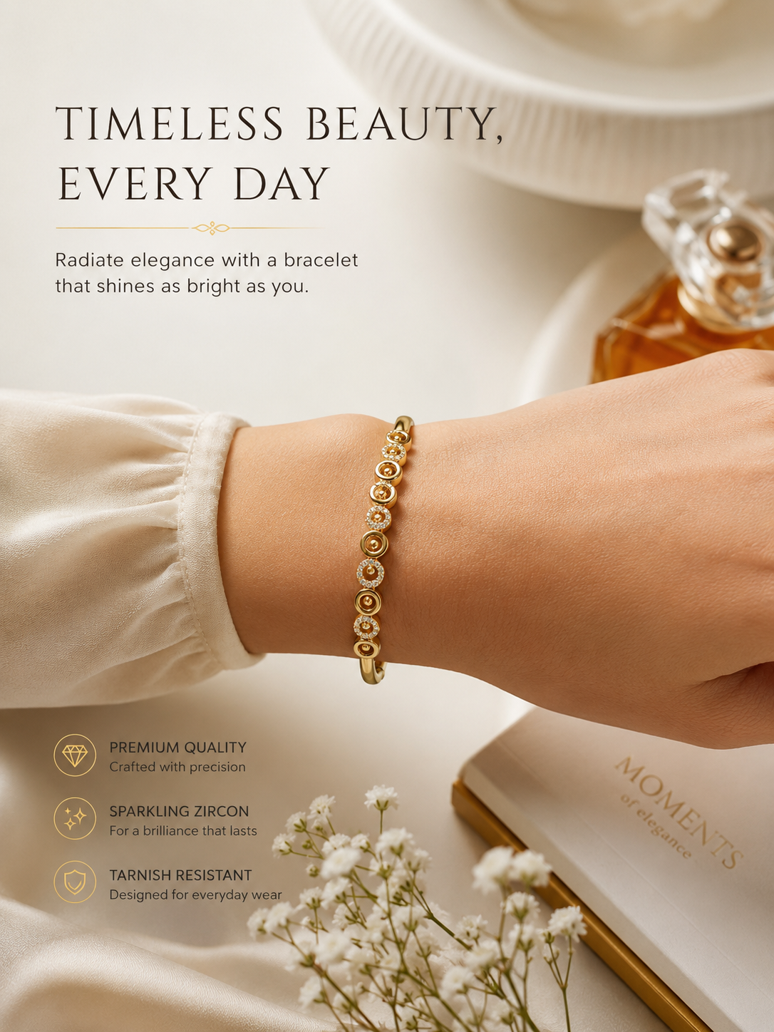 CITYGIRL 18K Gold Plated Openable Oval Kada Bracelet for Women | Crystal Studded Elegant Bangle | Fits Sizes 2.4, 2.6 & 2.8 | Premium Fashion Jewellery | Gift for Women & Girls