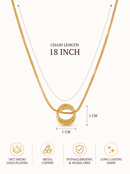 City Girl 18 Ct Gold Micro Plated Chain with  Circular Ring Pendant for Girls | 18 Inch Minimal Necklace | Lightweight Elegant Daily Wear| 18 Ct Finish|Copper Base Metal | Minimalist Everyday Wear Gold Necklace