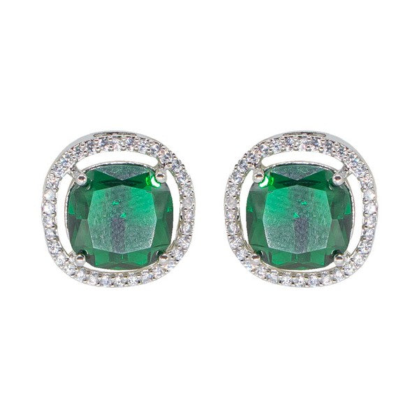 City Girl Brass Rhodium-Plated Scarlet Aura CZ Studs