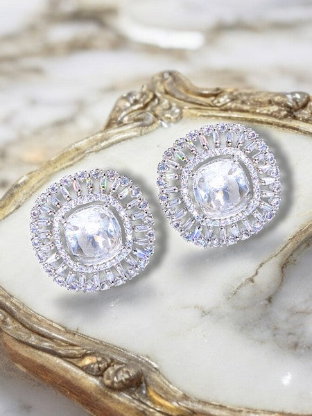 Manikya American Diamond Rhodium-Plated CZ Stones Stud Earrings for Women and Girls.