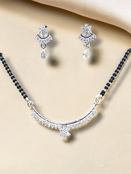 City Girl AD Rhodium Plated Graceful Bloom Mangalsutra Set with Earrings & Chain for Women & Girls