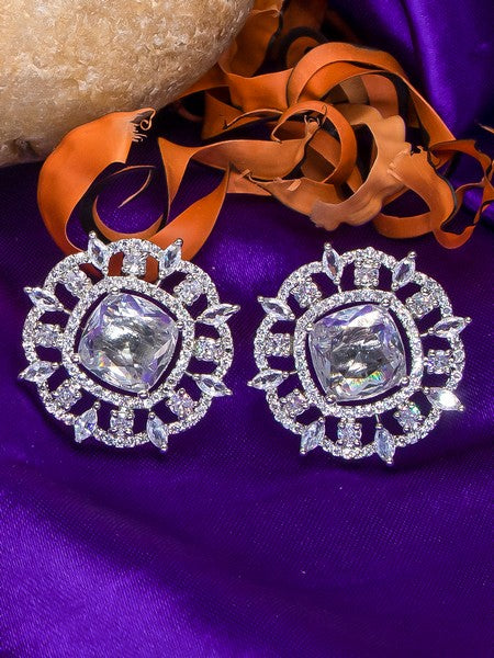 City Girl Cz Stone Rhodium Plated Western  Silver Stud Earring.