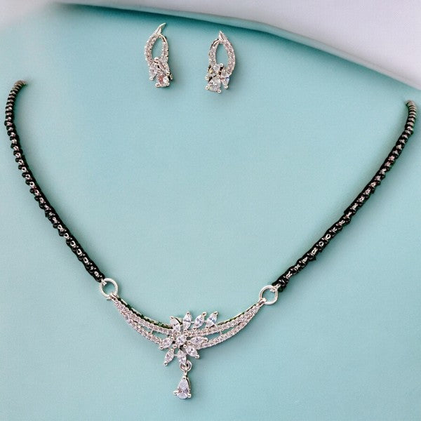 City Girl AD Rhodium Plated Regal Charm Mangalsutra Set with Earrings & Chain for Women & Girls