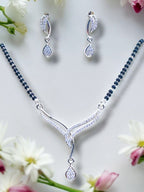 City Girl AD Rhodium Plated Divine Spark Mangalsutra Set with Earrings & Chain for Women & Girls