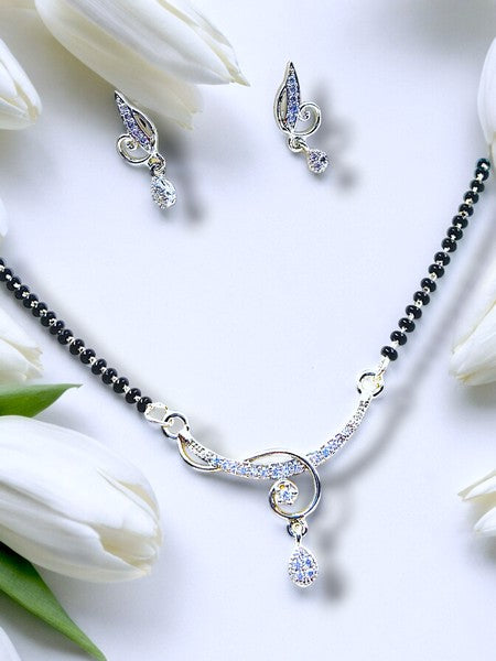 City Girl AD Rhodium Plated Mystic Aura Mangalsutra Set with Earrings & Chain for Women & Girls