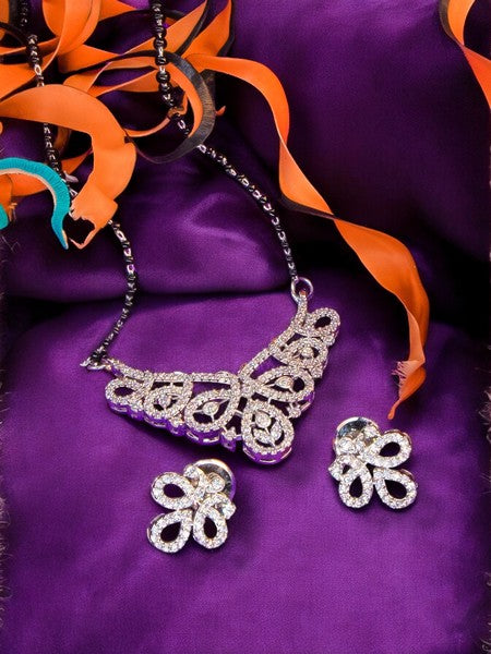 City Girl AD Rhodium Mangalsutra Set with Earrings & Chain – Classic Grace Collection