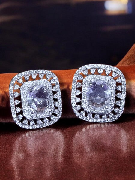 City Girl Cz Stone Rhodium Silver color Western  Stud Earring.