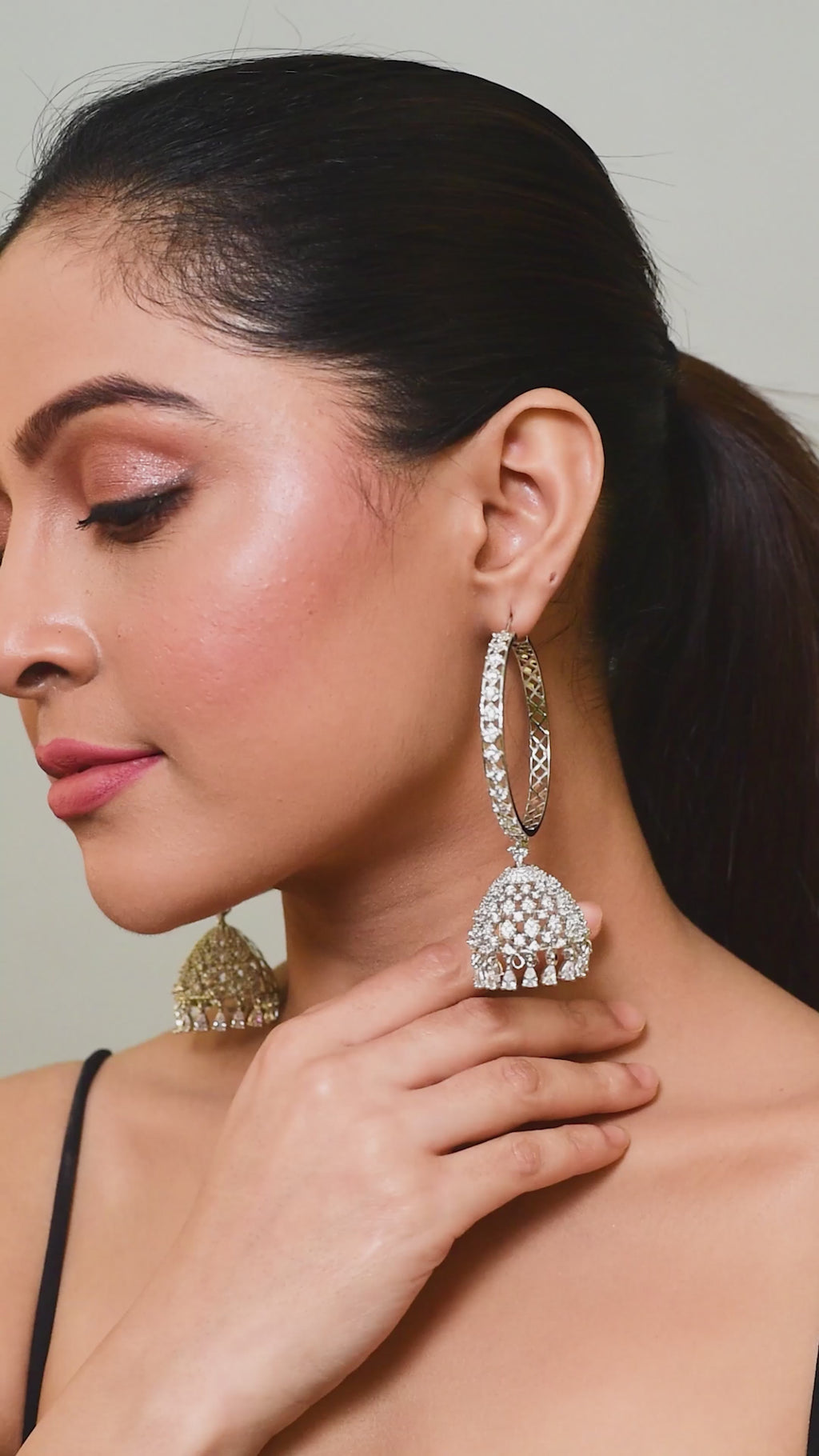 City Girl AD Rhodium-Plated CZ Stone Half Hoop Earrings for Women and Girls
