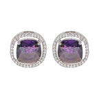 City Girl Brass Rhodium-Plated Scarlet Aura CZ Studs